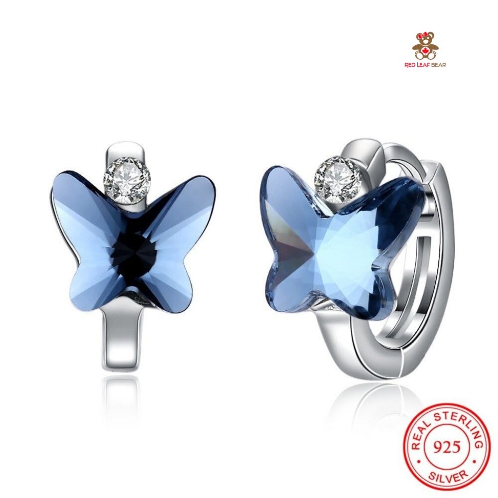 Sterling Silver Swarovski Crystal Hoop Butterfly Earrings.